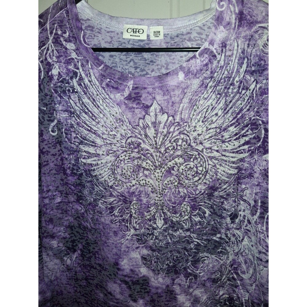Cato Plus 18/20W Purple Tie Dye Rhinestone Eagle Top Y2K Long Sleeve Plus Size